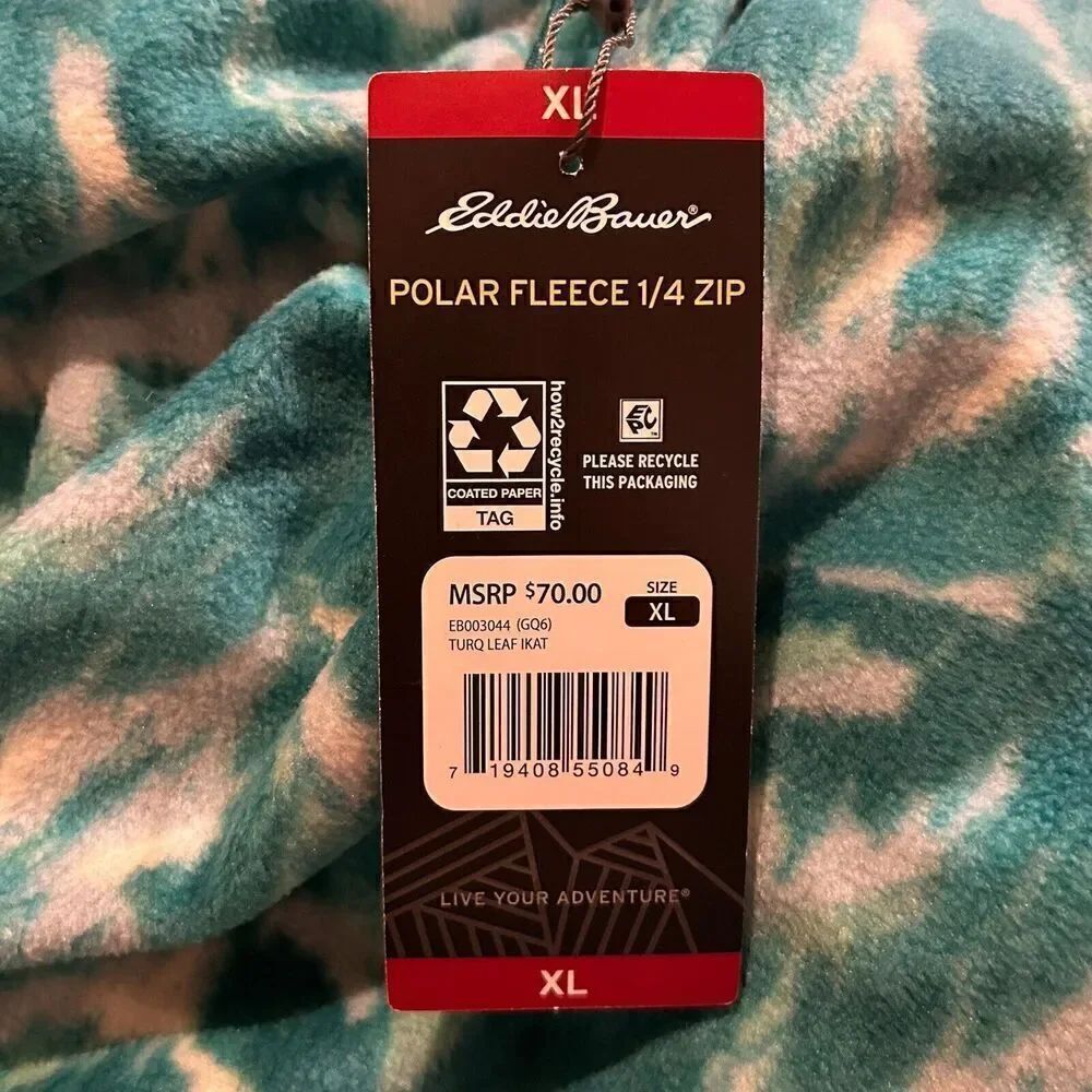 Eddie Bauer 1/4 Zip Polar Fleece Pullover Turquoise Leaf Ikat Women's Size XL - Picture 6 of 8